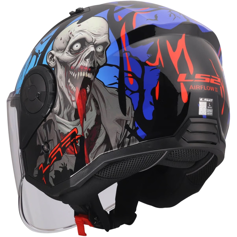 Open motorhelm LS2 OF616 Airflow II Zombie glanzend zwart-rood-blauw