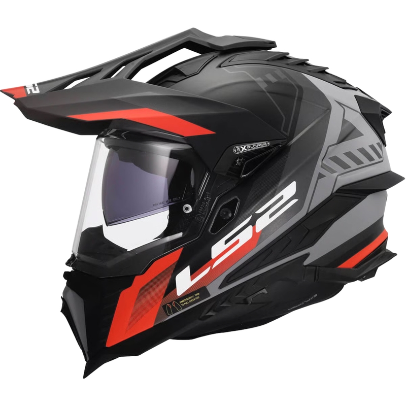 Endurohelm LS2 MX701 Explorer Hexa matzwart-rood-grijs