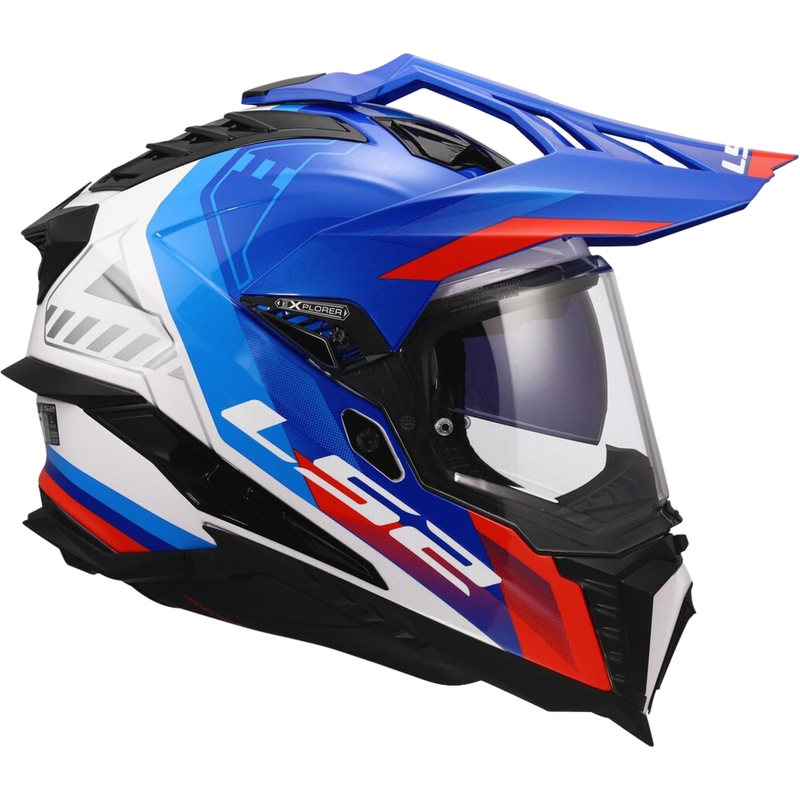 Endurohelm LS2 MX701 Explorer Hexa glanzend wit-blauw-rood