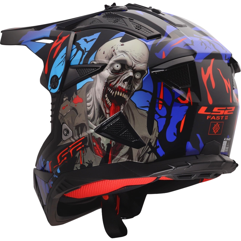 Motocrosshelm LS2 MX708 Fast II Zombie II glanzend zwart-rood-blauw
