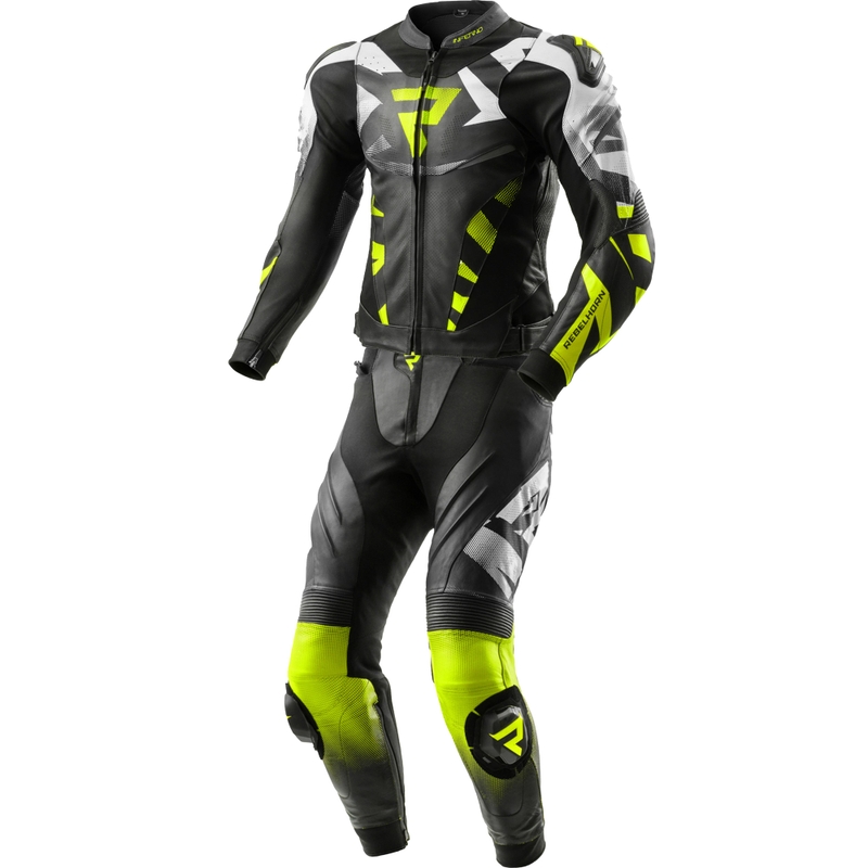 Rebelhorn Inferno tweedelig leren motorpak zwart-fluor geel