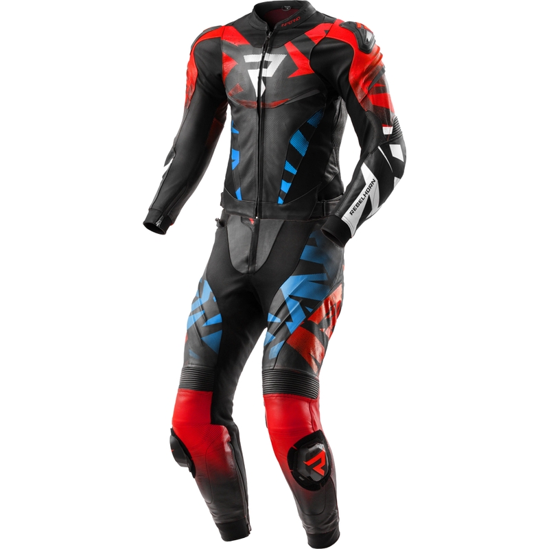 Tweedelig leren motorpak Rebelhorn Inferno zwart-blauw-wit-rood