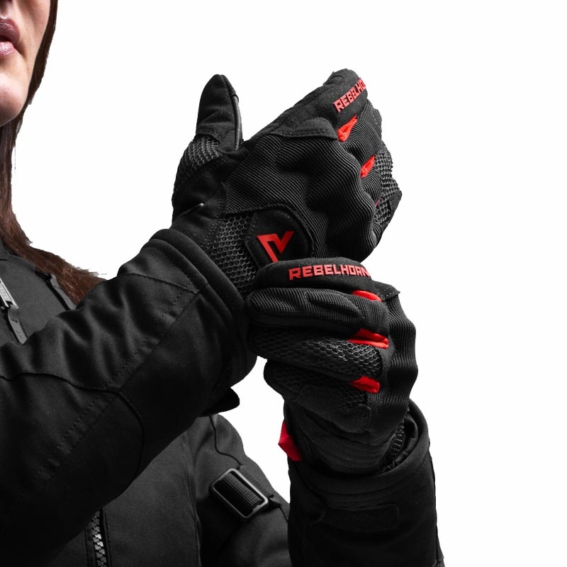 Dames motorhandschoenen Rebelhorn Core zwart-rood