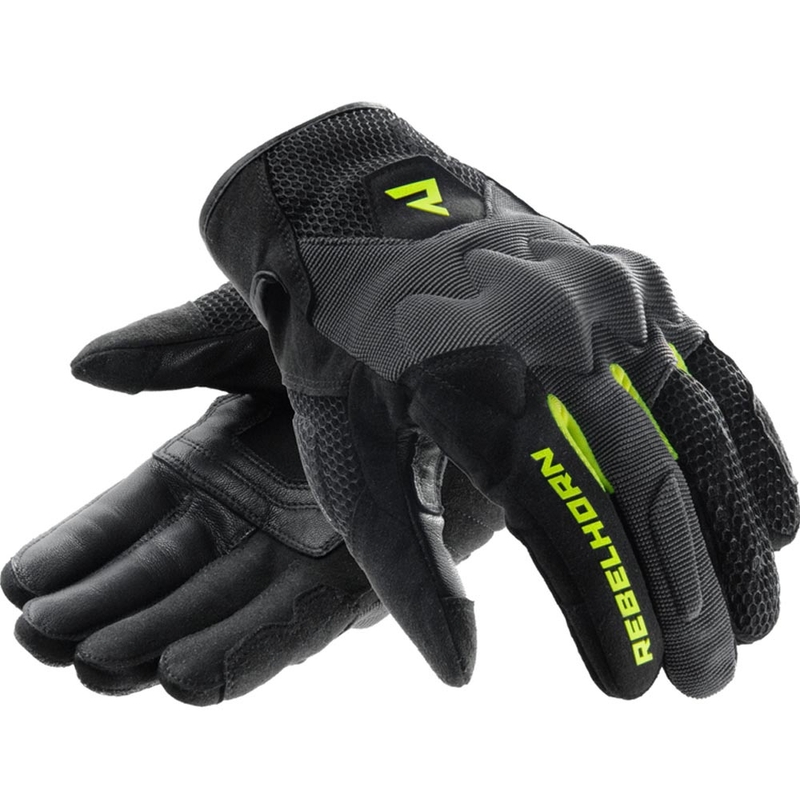 Damesmotorhandschoenen Rebelhorn Core zwart-grijs-fluo geel