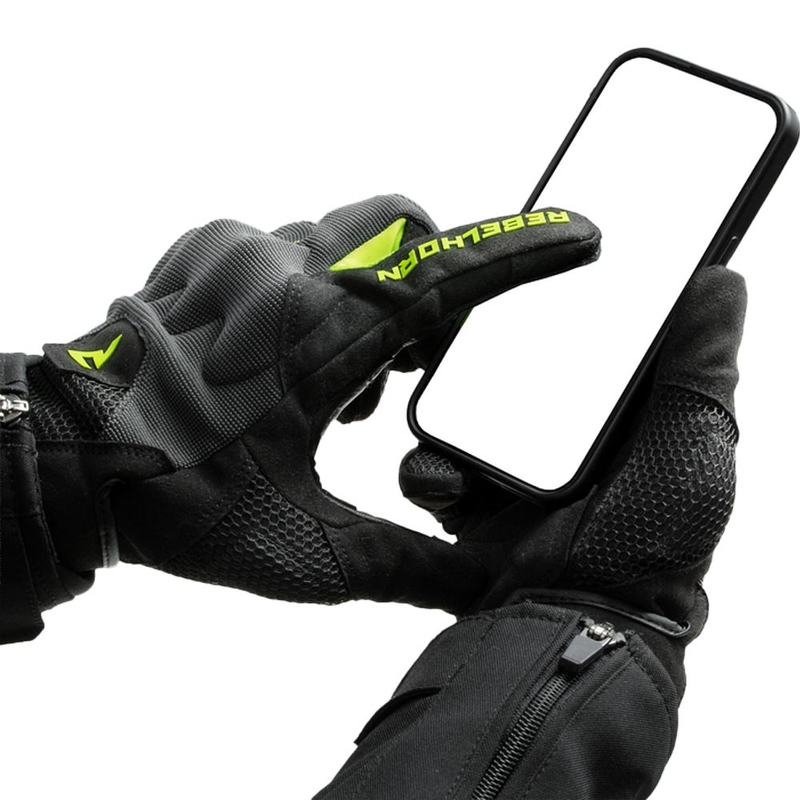 Damesmotorhandschoenen Rebelhorn Core zwart-grijs-fluo geel
