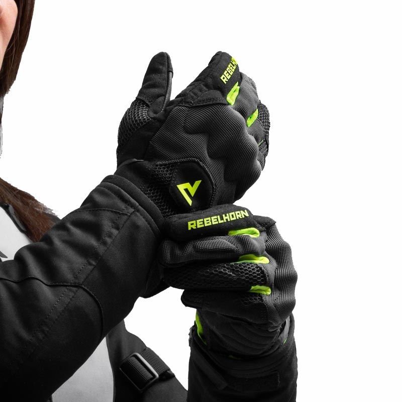 Damesmotorhandschoenen Rebelhorn Core zwart-grijs-fluo geel