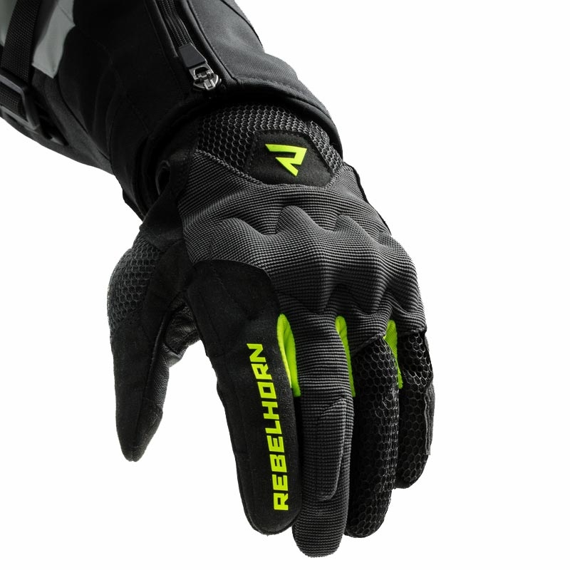 Damesmotorhandschoenen Rebelhorn Core zwart-grijs-fluo geel
