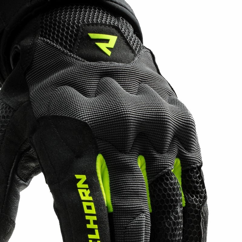 Damesmotorhandschoenen Rebelhorn Core zwart-grijs-fluo geel
