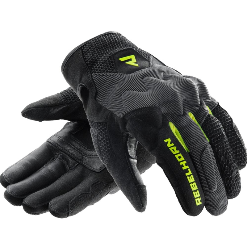 Motorhandschoenen Rebelhorn Core zwart-grijs-fluo geel