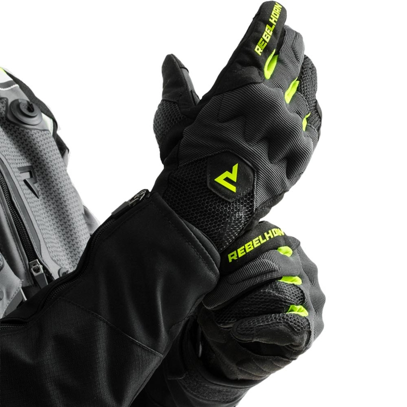 Motorhandschoenen Rebelhorn Core zwart-grijs-fluo geel