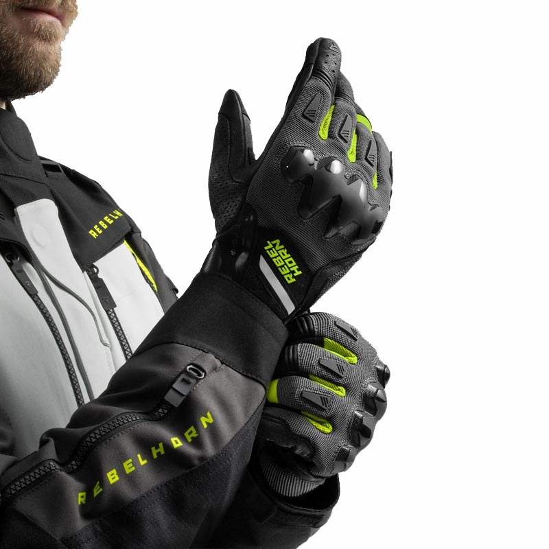 Rebelhorn Defender motorhandschoenen zwart-grijs-fluo geel