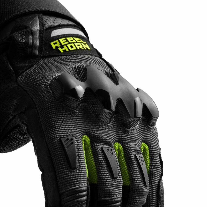 Rebelhorn Defender motorhandschoenen zwart-grijs-fluo geel