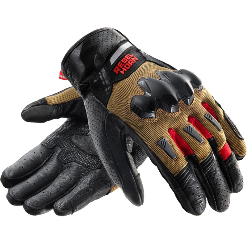 Rebelhorn Defender motorhandschoenen zand-zwart-rood