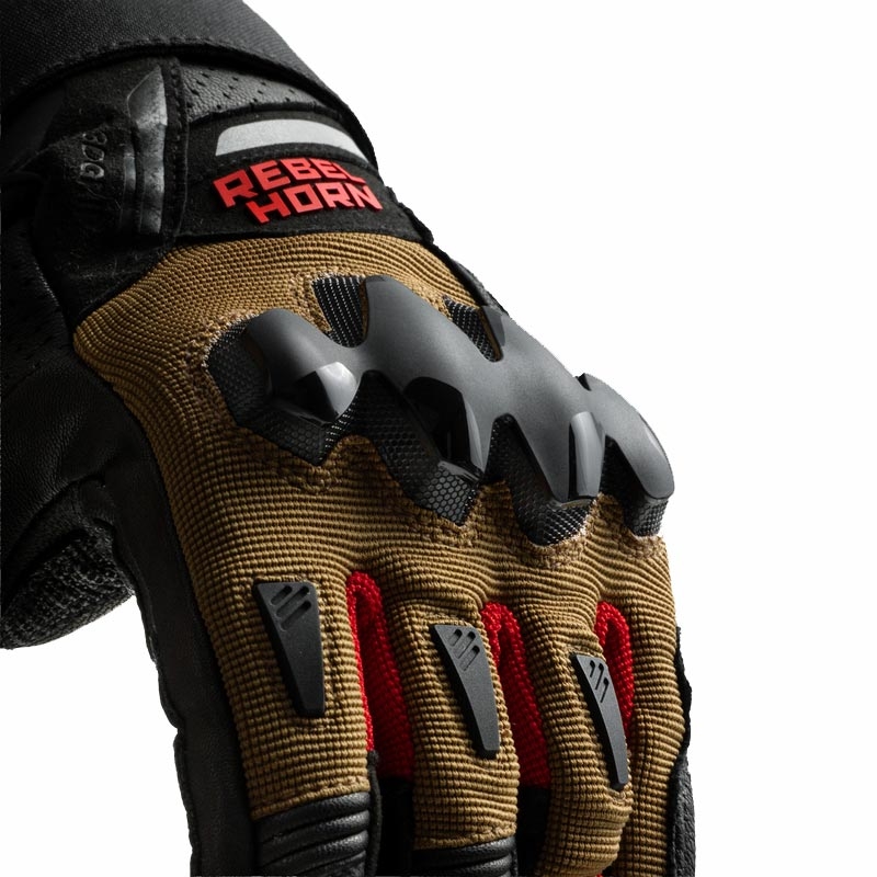 Rebelhorn Defender motorhandschoenen zand-zwart-rood