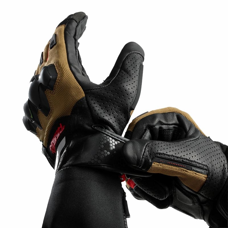 Rebelhorn Defender motorhandschoenen zand-zwart-rood