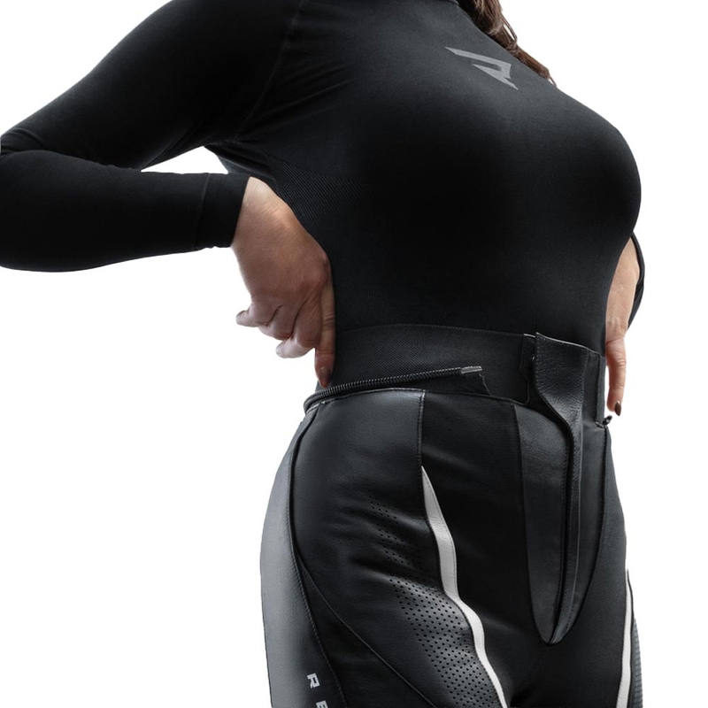 Dames leren motorbroek Rebelhorn Diva zwart-wit