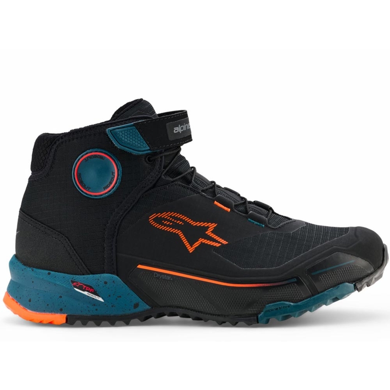 Alpinestars CR-X Drystar motorlaarzen in zwart-blauw-fluo oranje