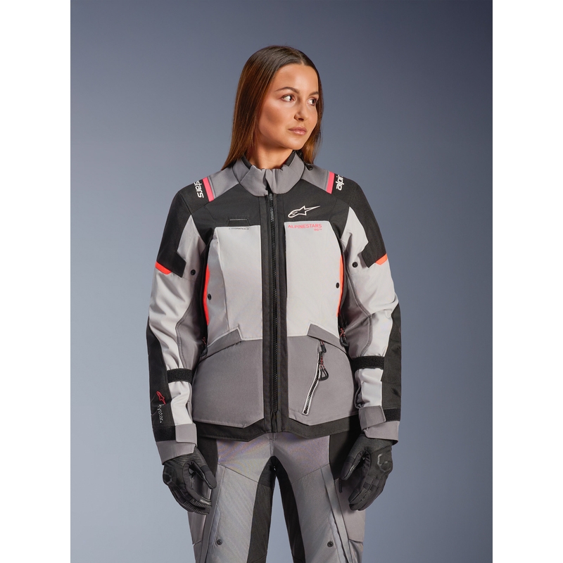 Alpinestars Stella Andes V4 Drystar dames motorjas donkergrijs-lichtgrijs-zwart-rood