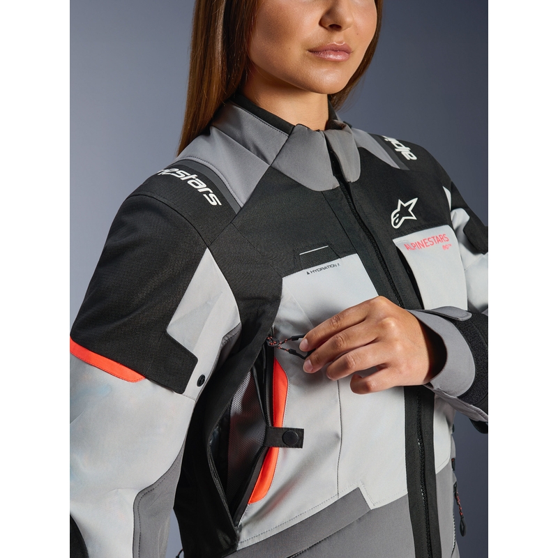 Alpinestars Stella Andes V4 Drystar dames motorjas donkergrijs-lichtgrijs-zwart-rood