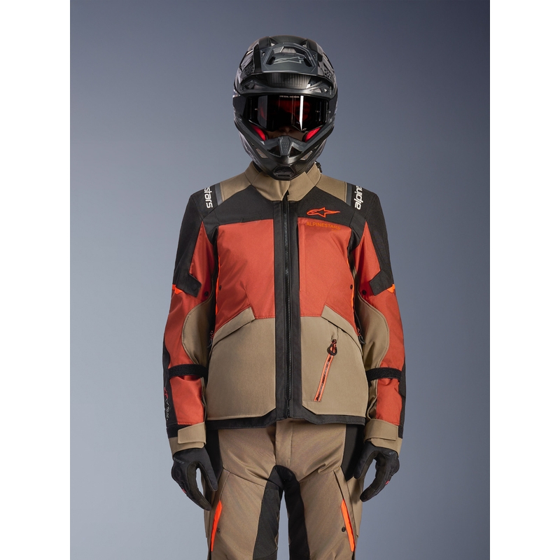 Alpinestars Andes V4 Drystar motorjas lichtbruin-donkeroranje-zwart