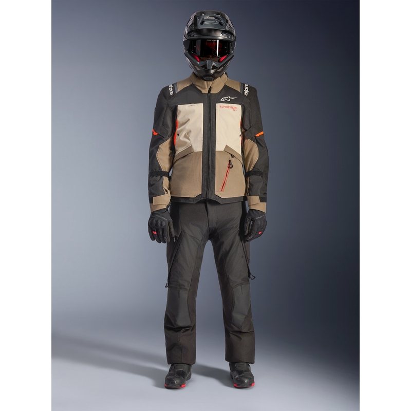 Alpinestars Andes V4 Drystar motorjas in crème-lichtbruin-zwart-fluoranje