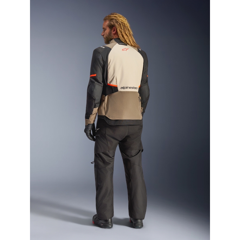 Alpinestars Andes V4 Drystar motorjas in crème-lichtbruin-zwart-fluoranje