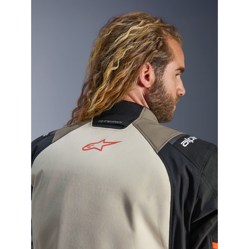 Alpinestars Andes V4 Drystar motorjas in crème-lichtbruin-zwart-fluoranje