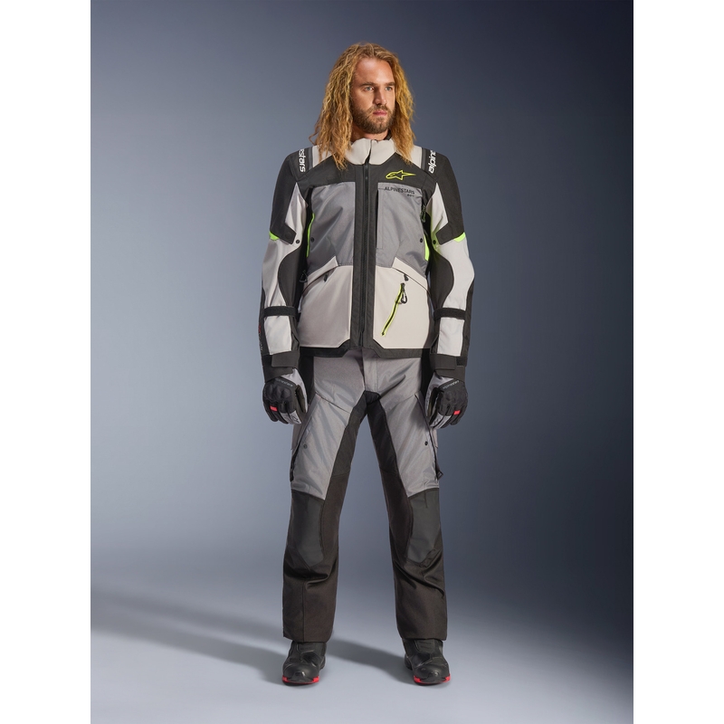 Alpinestars Andes V4 Drystar motorjas in donkergrijs-lichtgrijs-zwart-fluorescentiegeel