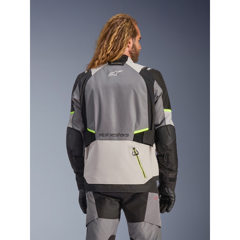 Alpinestars Andes V4 Drystar motorjas in donkergrijs-lichtgrijs-zwart-fluorescentiegeel