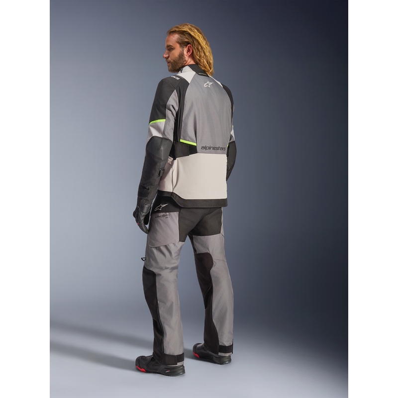 Alpinestars Andes V4 Drystar motorjas in donkergrijs-lichtgrijs-zwart-fluorescentiegeel