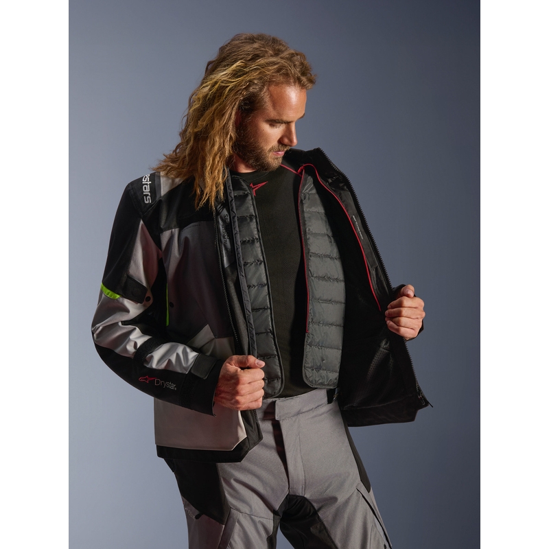 Alpinestars Andes V4 Drystar motorjas in donkergrijs-lichtgrijs-zwart-fluorescentiegeel