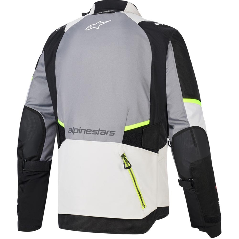 Alpinestars Andes V4 Drystar motorjas in donkergrijs-lichtgrijs-zwart-fluorescentiegeel