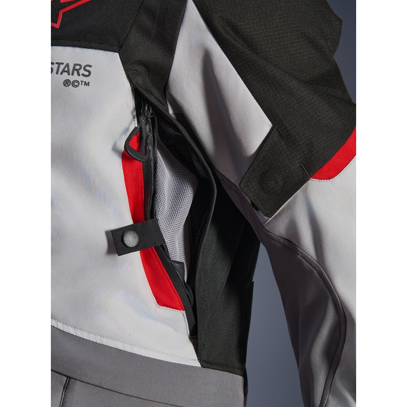 Alpinestars Andes V4 Drystar motorjas in donkergrijs-lichtgrijs-zwart-rood