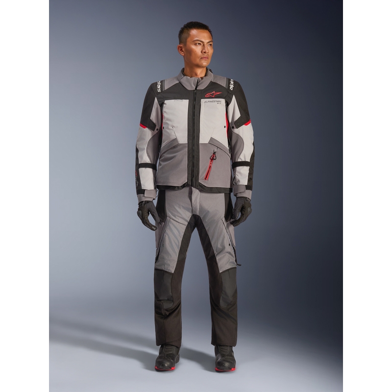 Alpinestars Andes V4 Drystar motorjas in donkergrijs-lichtgrijs-zwart-rood