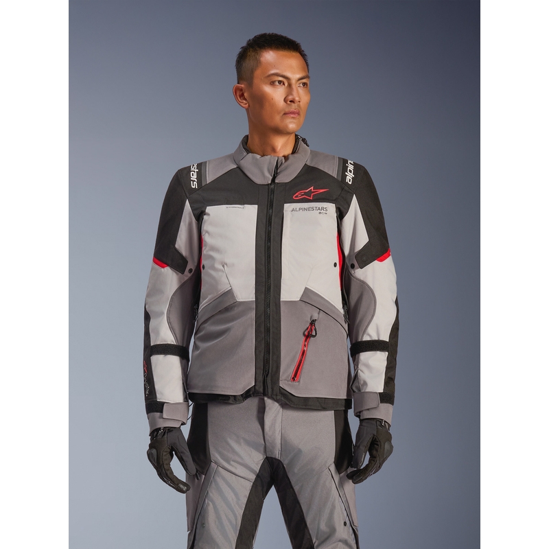 Alpinestars Andes V4 Drystar motorjas in donkergrijs-lichtgrijs-zwart-rood