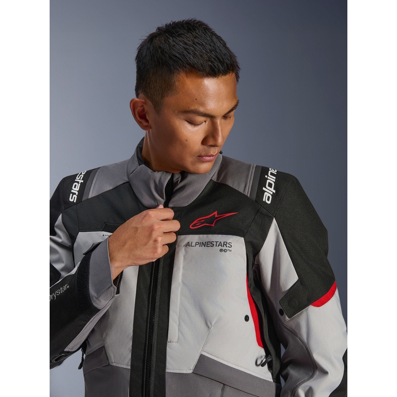 Alpinestars Andes V4 Drystar motorjas in donkergrijs-lichtgrijs-zwart-rood