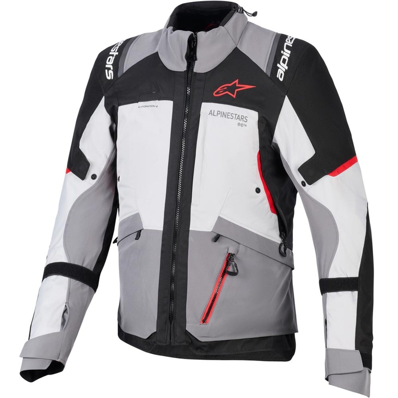 Alpinestars Andes V4 Drystar motorjas in donkergrijs-lichtgrijs-zwart-rood