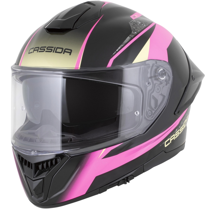 Cassida Integral GTS 2.1 Mega integraalhelm voor motorfietsen in de kleuren zwart-roze-wit-vanille