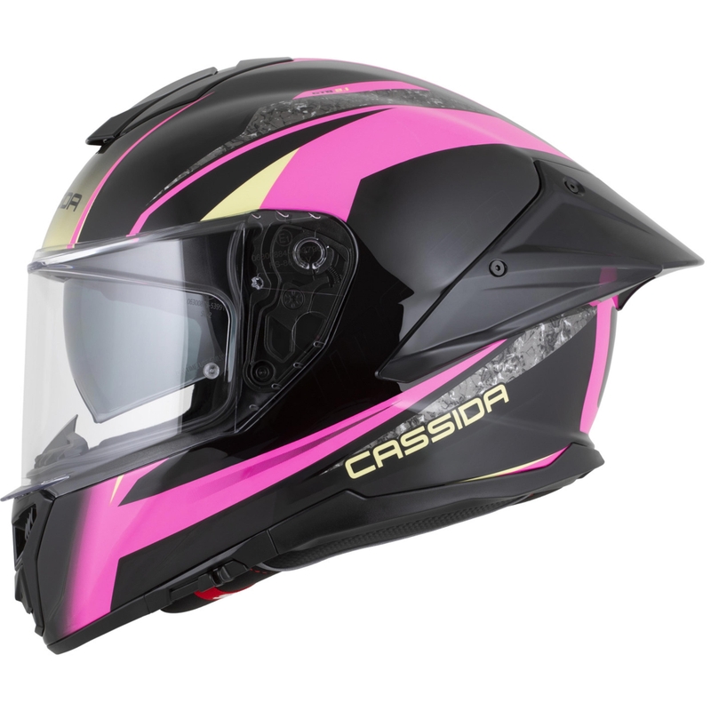 Cassida Integral GTS 2.1 Mega integraalhelm voor motorfietsen in de kleuren zwart-roze-wit-vanille