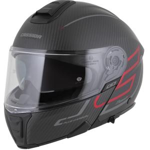 Opklapbare motorhelm Cassida Modulo 2.1 Plus Carbon BlackOut matzwart-metallic rood-reflecterend zilver-zwart