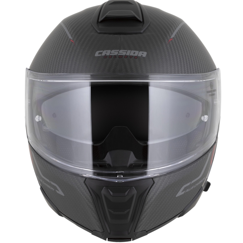 Opklapbare motorhelm Cassida Modulo 2.1 Plus Carbon BlackOut matzwart-metallic rood-reflecterend zilver-zwart