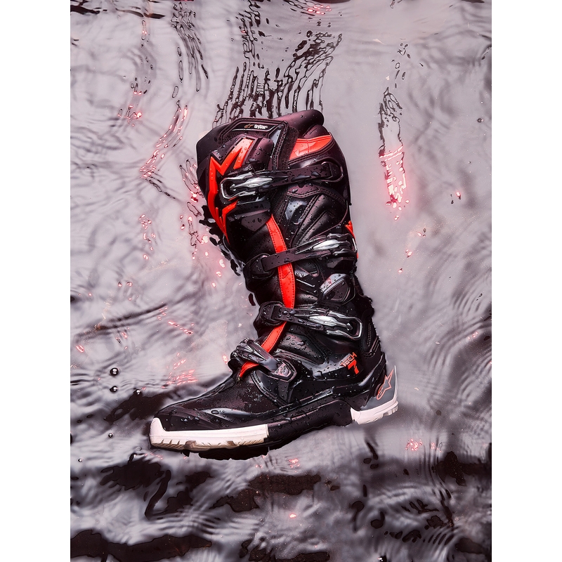 Alpinestars TECH 7 Enduro Drystar motorlaarzen zwart-fluorescerend rood-wit
