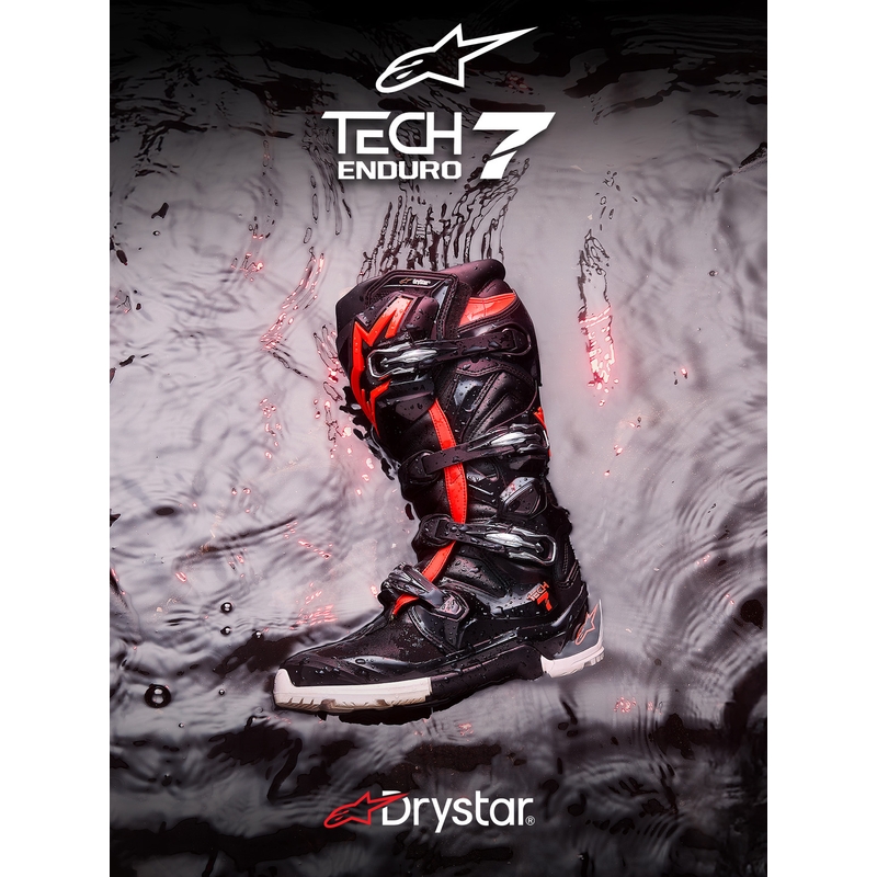 Alpinestars TECH 7 Enduro Drystar motorlaarzen zwart-fluorescerend rood-wit