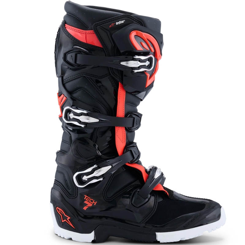 Alpinestars TECH 7 Enduro Drystar motorlaarzen zwart-fluorescerend rood-wit