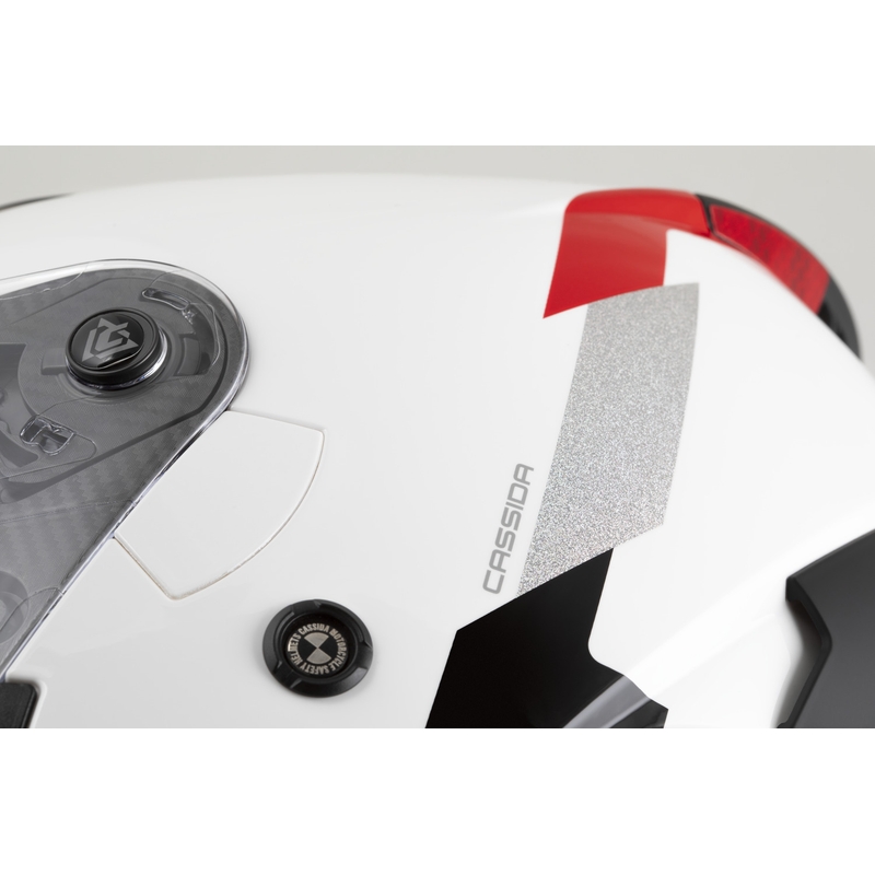 Cassida Reflex 2.0 veiligheidshelm voor motorfietsen (open gezicht) in wit-rood-grijs-reflecterend zilver