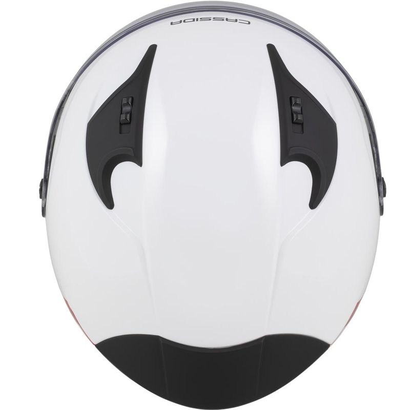Cassida Reflex 2.0 veiligheidshelm voor motorfietsen (open gezicht) in wit-rood-grijs-reflecterend zilver