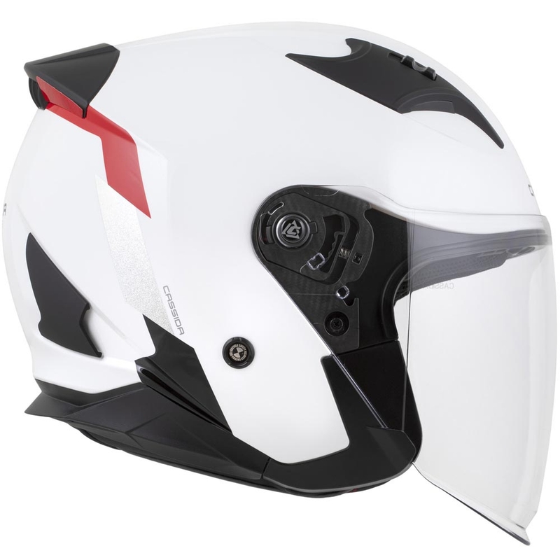 Cassida Reflex 2.0 veiligheidshelm voor motorfietsen (open gezicht) in wit-rood-grijs-reflecterend zilver