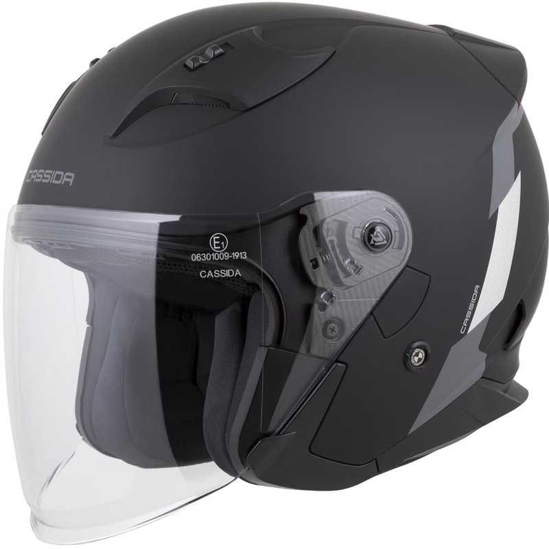 Cassida Reflex 2.0 veiligheidshelm voor motorfietsen (open gezicht) in matzwart-grijs-reflecterend zilver