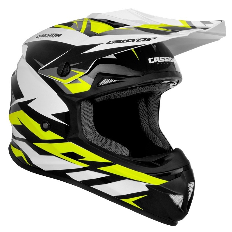 Cassida Cross Cup Two Motorcross Helm zwart-wit-grijs-fluo geel
