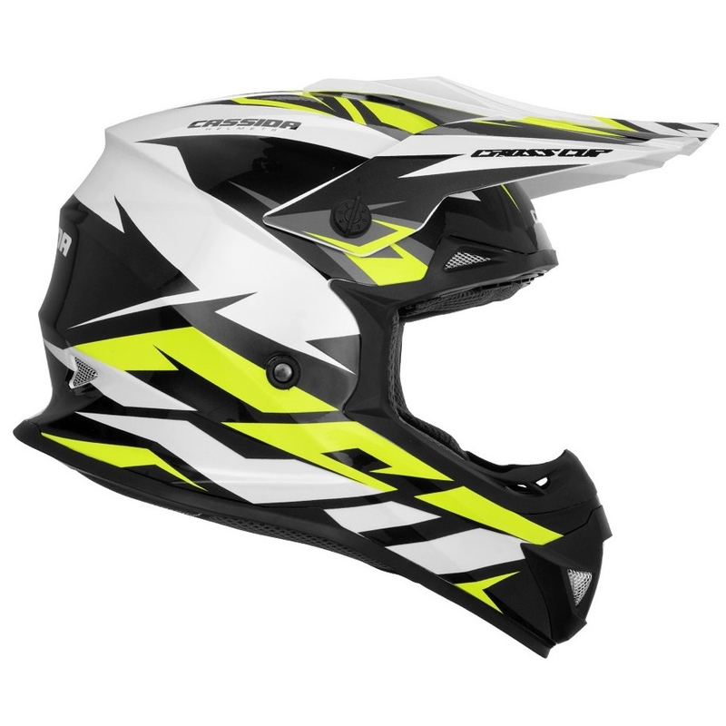 Cassida Cross Cup Two Motorcross Helm zwart-wit-grijs-fluo geel